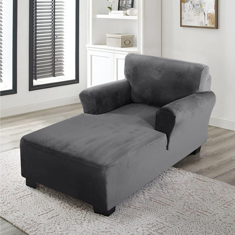 MAXAYA Velvet Chaise Lounge Cover Stretch Double Arm Chair