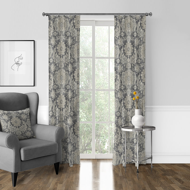 Paire de rideaux obscurcissant 100% coton Indali Barley, Blanc / gris, L 40 po x L 96 po