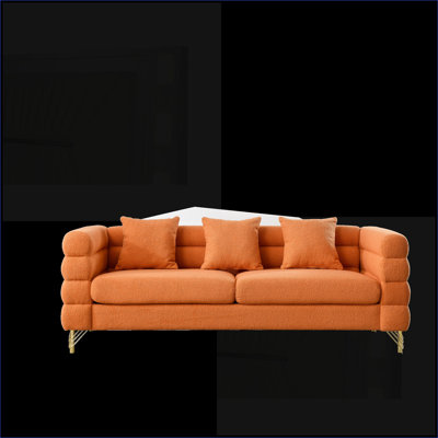 Sectional Sofas | 81 Inch Oversized 3 Seater Modern Deep Seating, for Living Room Bedroom Office, with 3 Pillows | Orange | Fabric