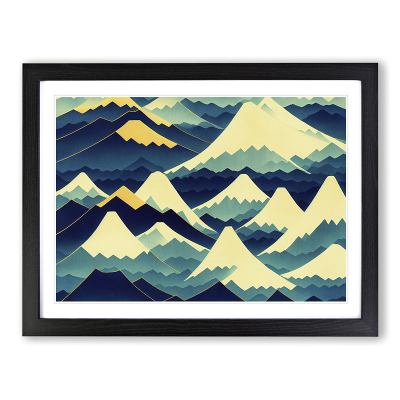 Abstract Japanese Mountains Vol.3 - Framed Print, Black, 46cm H x 64cm W x 2cm D