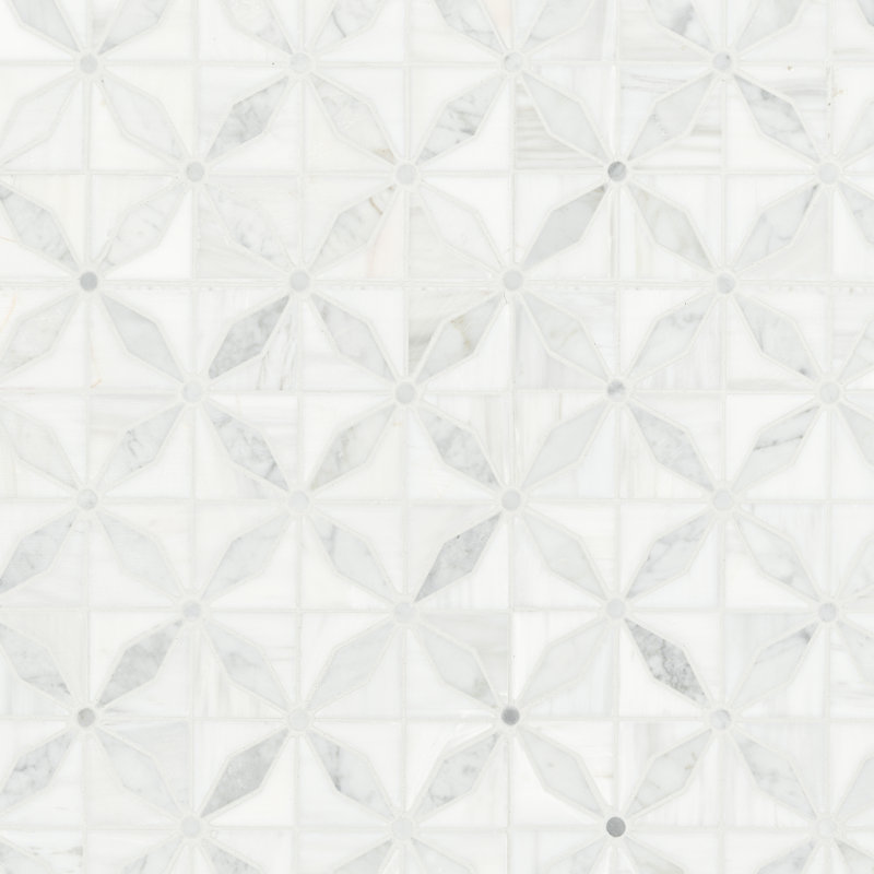 Calabria Frost Starella 12 in. x 12 in. Polished Marble Mosaic Floor and Wall Tile