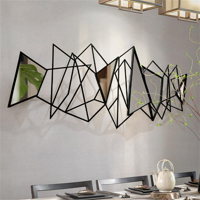 Miroir mural géométrique en métal 3D, Noir