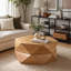 Table basse à plateau rabattable rétro avec rangement caché, placage en bois massif pour le salon et le bureau-131584519
