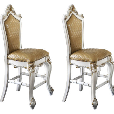 Chaises à hauteur de comptoir de 2 - Similicuir caramel écossais, forme rectangulaire avec pieds élégants et repose-pieds pour la salle à manger