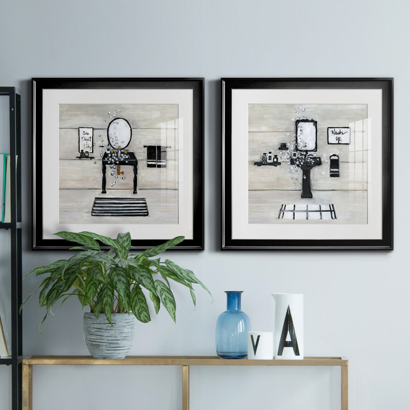 " Neat And Tidy Bath " 2 - Pieces Painting Print, Black , 17.5" H x 35" W x 1.5" D