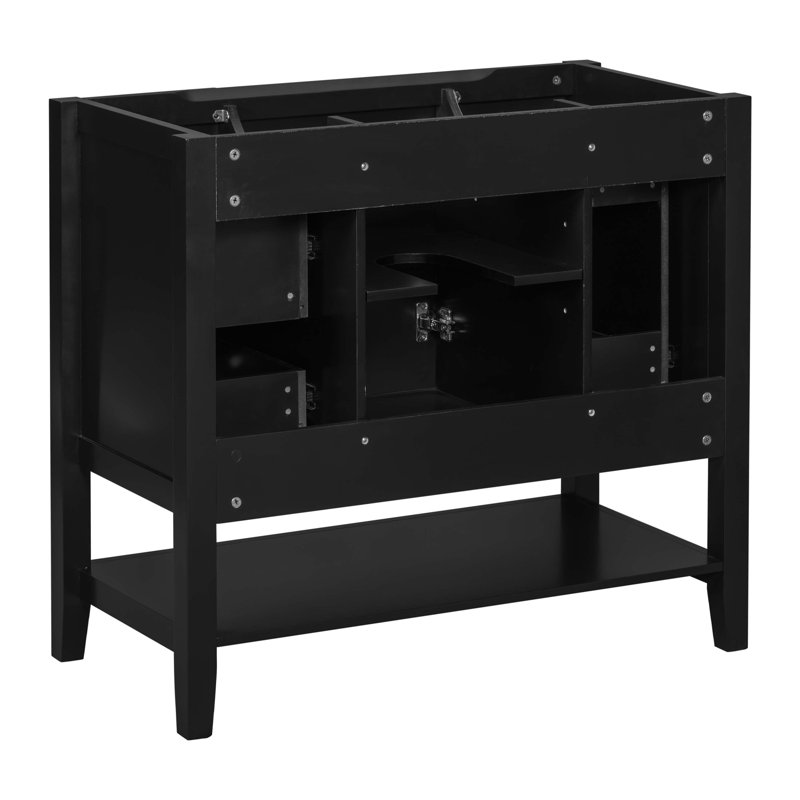 36" Black Solid Wood and MDF Freestanding Bathroom Vanity