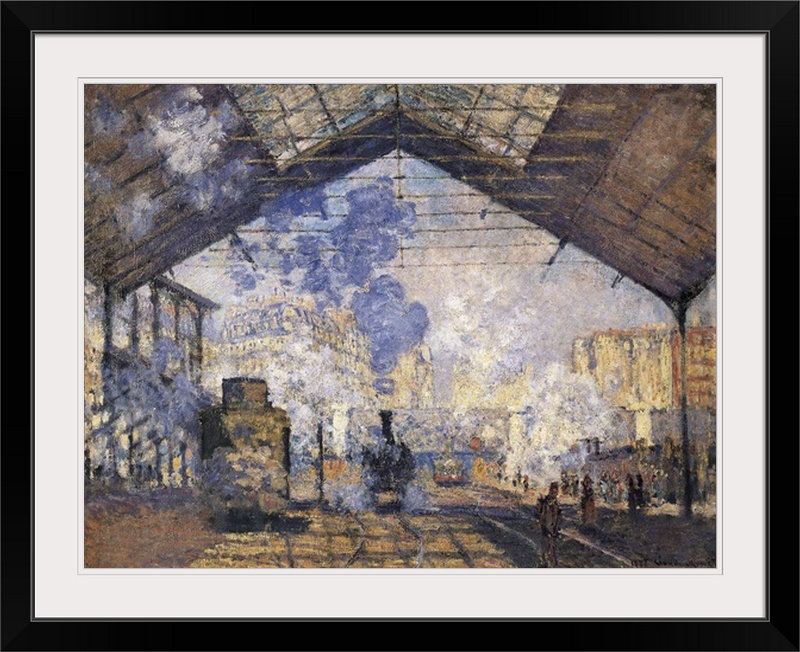 La station Saint-Lazare par Claude Monet - reproduction, H 20 po x l 24 po x P 1 po, Cadre noir