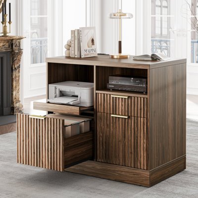 Classeur latéral 32 po à 2 tiroirs, station de charge et rangement pour bureau personnel