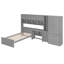 Lit plateforme simple en bois avec bureau intégré, armoire, armoires, tiroirs et tablettes, gris