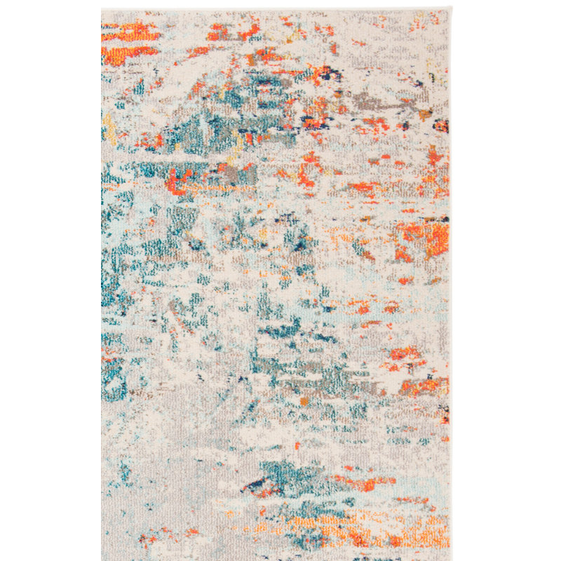 Felty Abstract Cream/Orange/Blue Rug, Square 6'7"