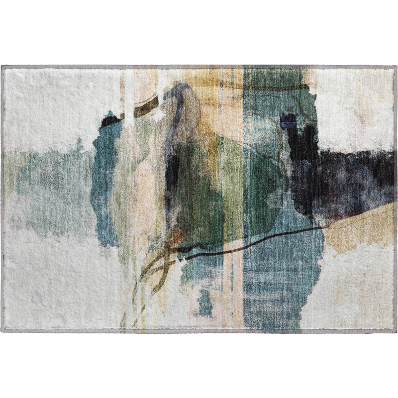 Premium Machine Washable Mayfield Abstract Rug, 1'8" x 2'6", Green