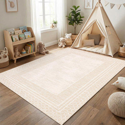Tapis bordé lavable à la machine, à motif géométrique, à poils courts et doux, antidérapant, pour le salon, la salle à manger, la salle à manger et la chambre à coucher