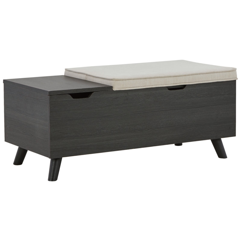 Gray Wood Upholstered Storage Bench with Tapered Legs