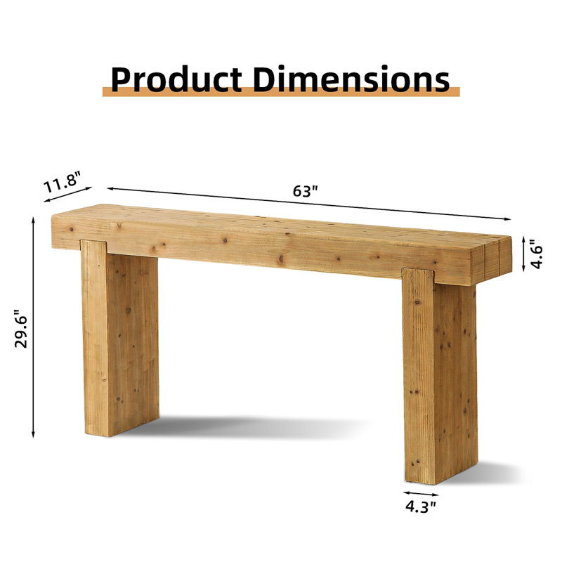 Console 63 po en bois massif - Table de ferme rustique pour entrée, couloir ou derrière le canapé, conception rectangulaire étroite