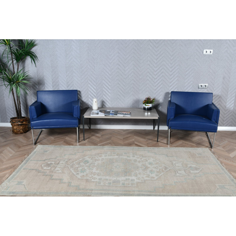 Antique Turkish Rug With Bright Ethnic Aesthetic For Boho Kitchen And Bedroom Area In Pastel Brown Wool