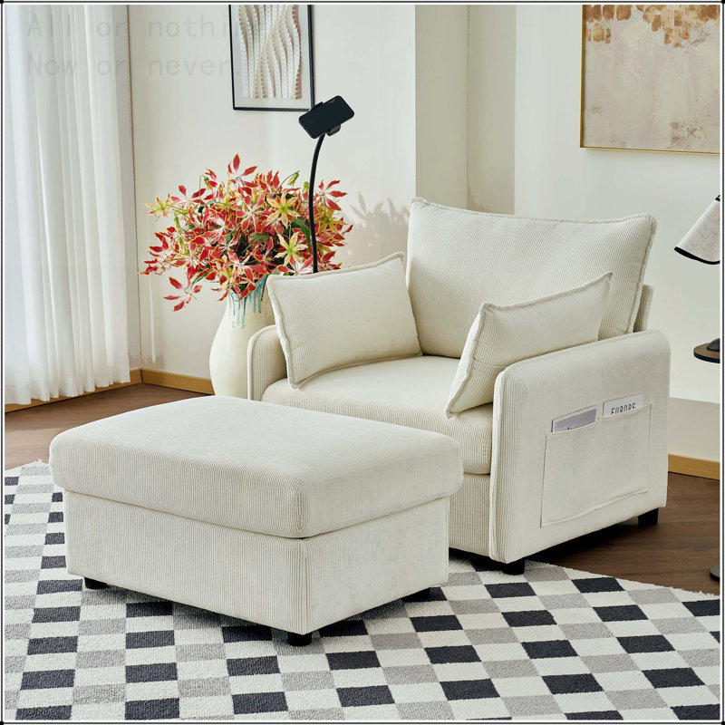 Méridienne surdimensionnée de 55 po pour l'intérieur avec repose-pieds et rangement, Beige