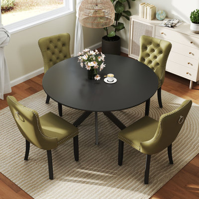 Round Wood Dining Set with Tufted Dining Chair