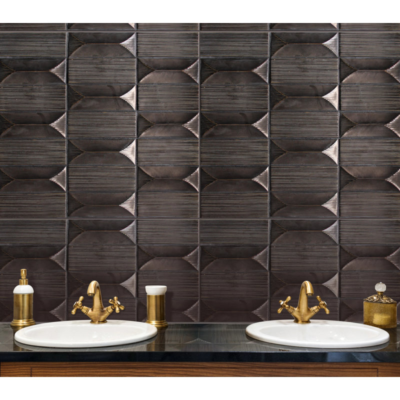 Carrelage mural mosaïque en bronze à motif abstrait 3D 12 1/2 po x 16 po (1,39 pi2 / pièce), Brun