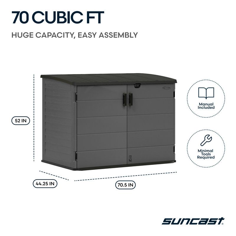 Suncast l 70,5 po x P 44,25 po en résine horizontale pour le rangement des poubelles, fabriquée aux États-Unis