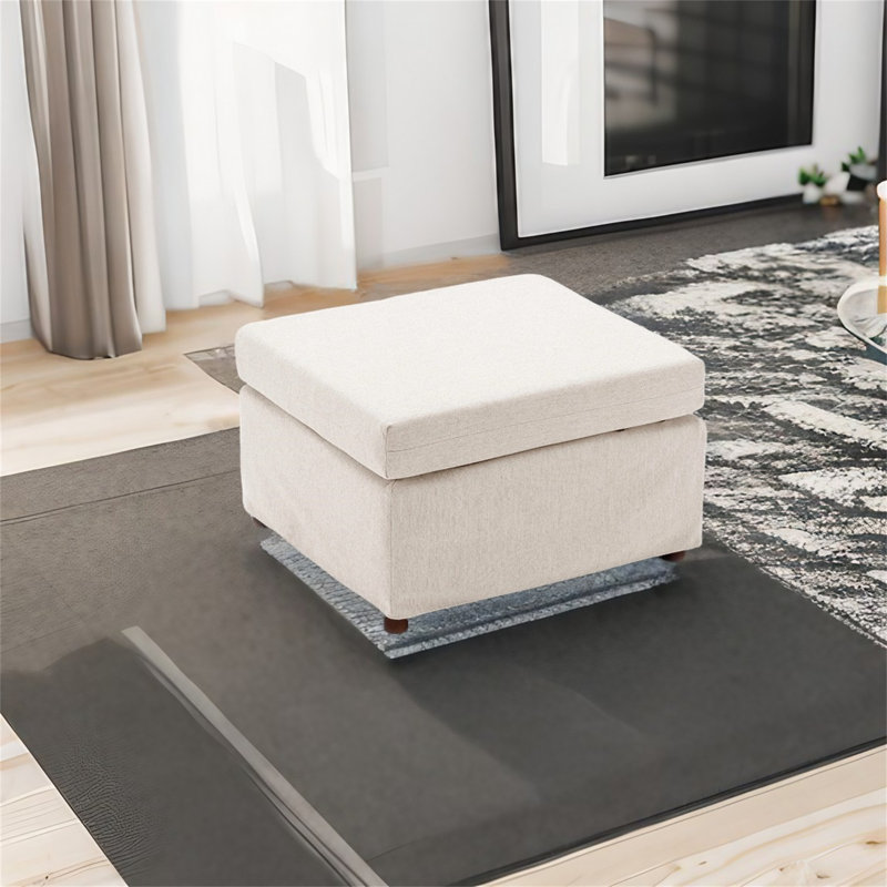 Canapé modulaire 3 pièces Demichael, 100 % lin crème