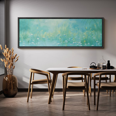 «Rustic Countryside Serene Watercolor Meadow Soft Blue», reproduction sur toile encadrée