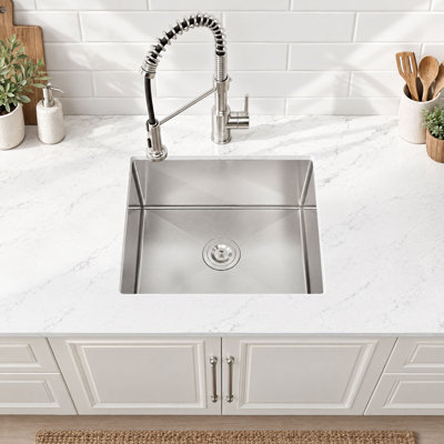 Modern Undermount Single Bowl Stainless Steel Kitchen Sink with Drain, Drain Strainer
