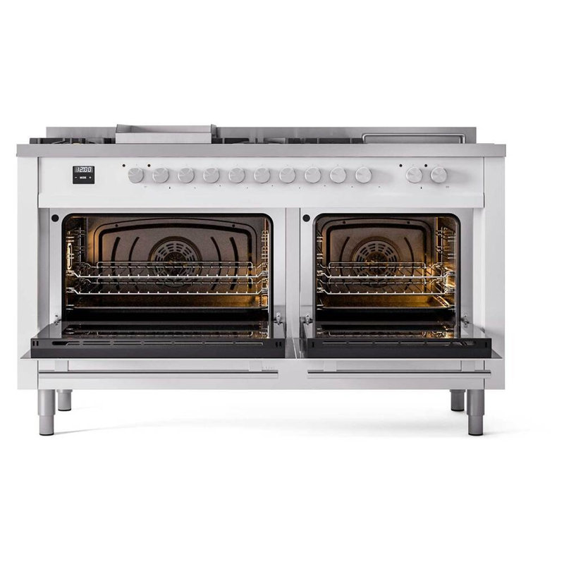 ILVE Professional Plus II 60 Inch Dual Fuel Range, 7 Sealed Burners, Griddle, French Top (Glass Door), RAL Color