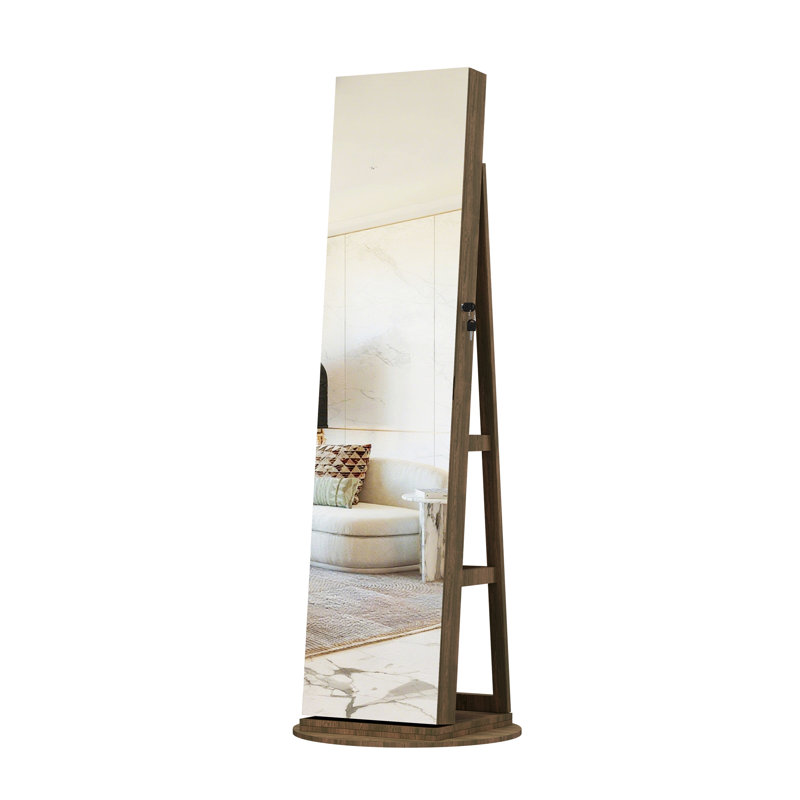360°Swivel Jewelry Cabinet With Full Length Mirro, 62.3" x 21.6", Antique brown