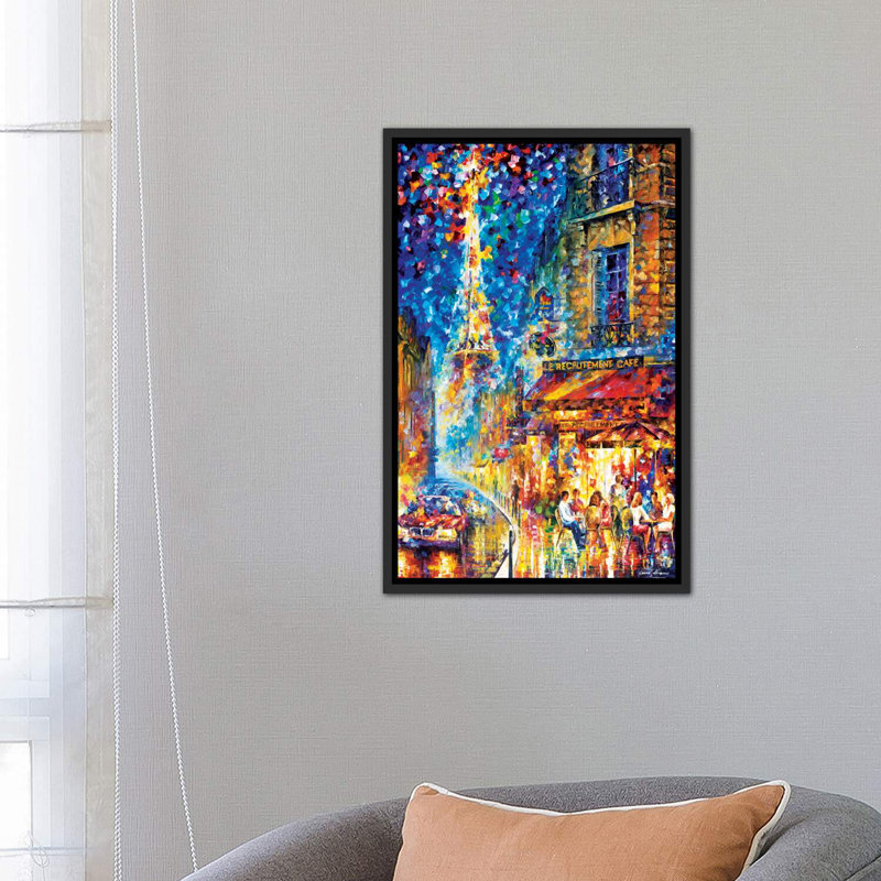 «Paris - Café de recherche» par Leonid Afremov - impression d'art textuel, H 26 po x l 18 po x 1,5 po