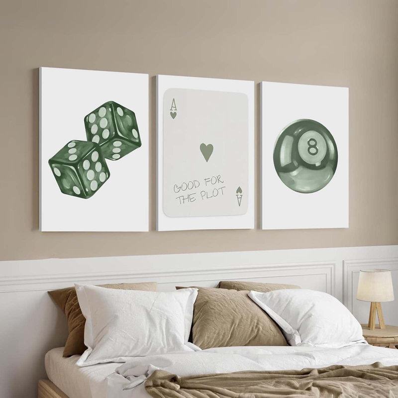 Green Poker Dice Canvas Wall Art Funky Y2K Trendy Preppy Pictures Lucky 8 Ball Poster Sage Prints Artwork Painting For Game Room Apartment Dorm Aesthetic Decoration Canvas