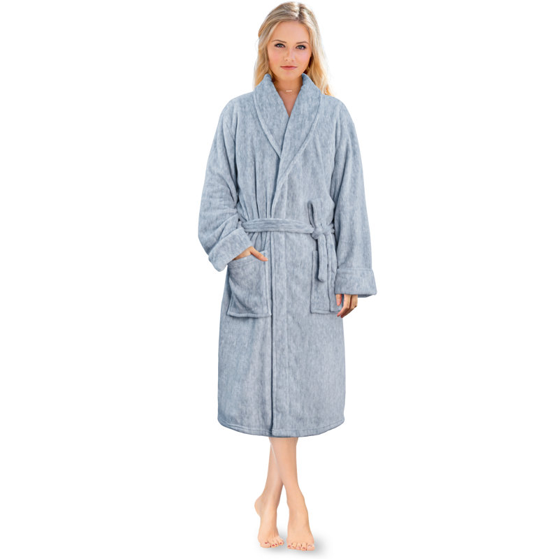 Peignoir mi-mollet en molleton avec poches, P / M, Bleu marine