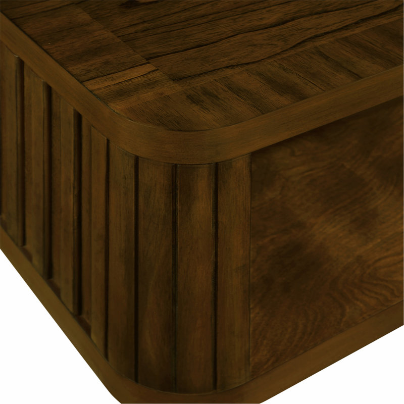 Dralith 41.5" Solid Wood Coffee Table With Open Storage Shelf, Walnut
