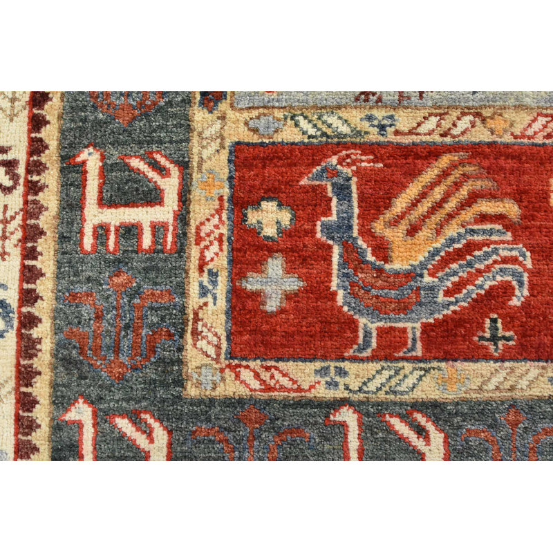 Tapis bleu / rouge en laine noué à la main de conception unique 9 pi 1 po x 12 pi 2 po