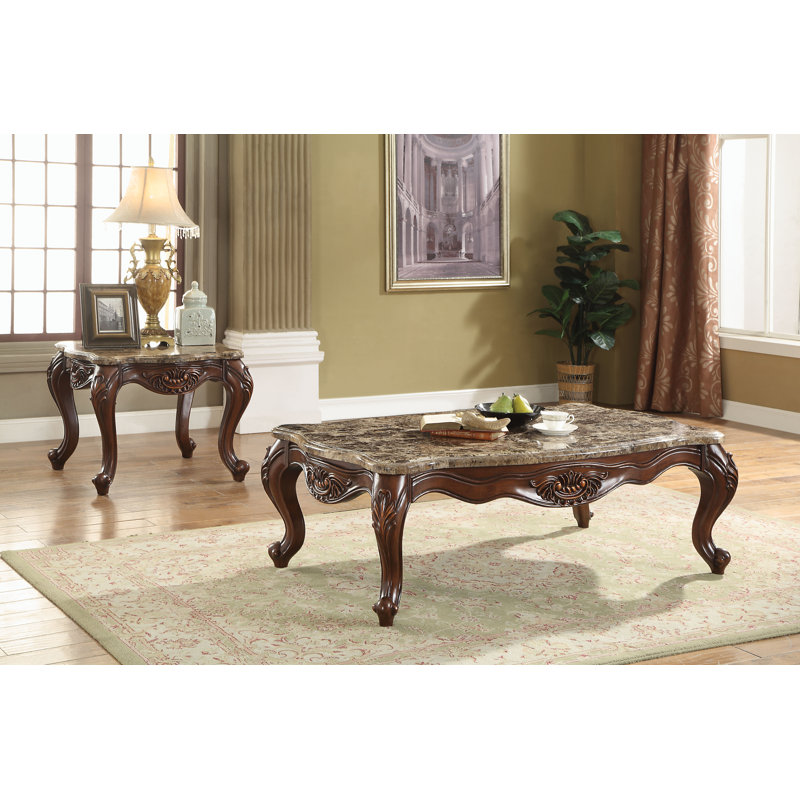 Haxby Transitional 30"L Square End Table with Natural Marble Top in Cherry Oak