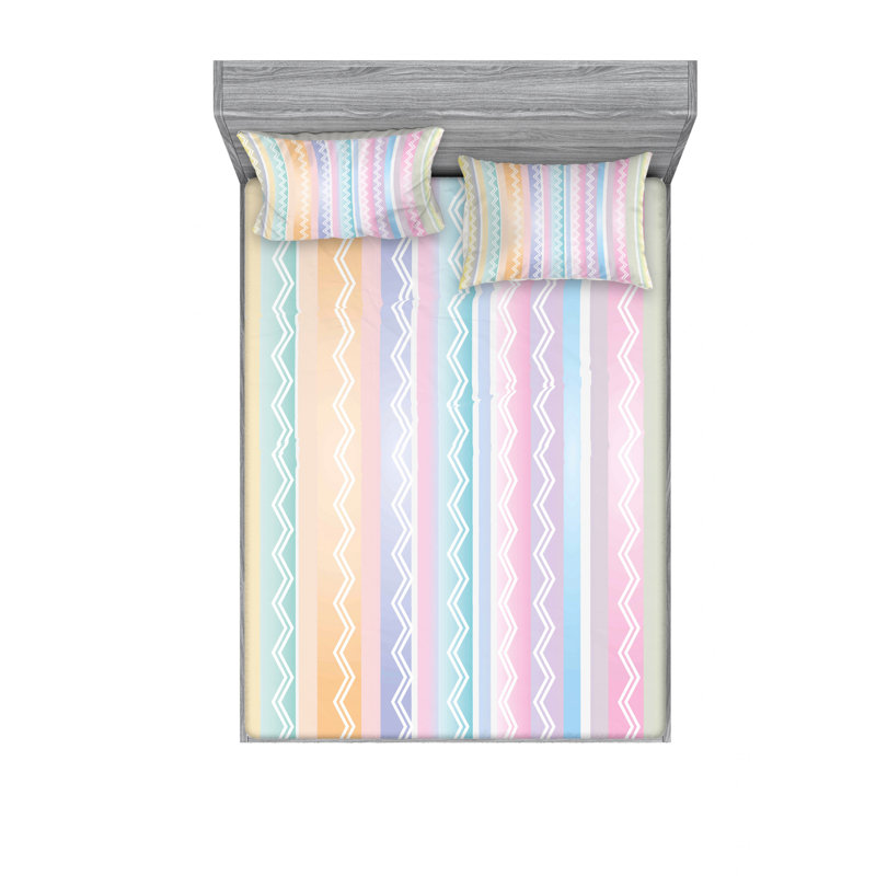 Microfiber Chevron Sheet Set, Queen Sheet Set with Fitted Sheet