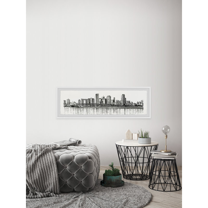 Horizon panoramique de la ville - Cadre photo, reproduction d'art sur papier, H 15 po x l 45 po x P 1,5 po