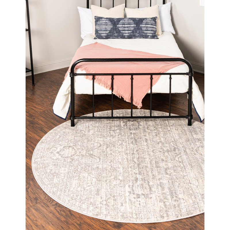 Tapis gris à motif floral Gause, Rond 5 pi 2 po