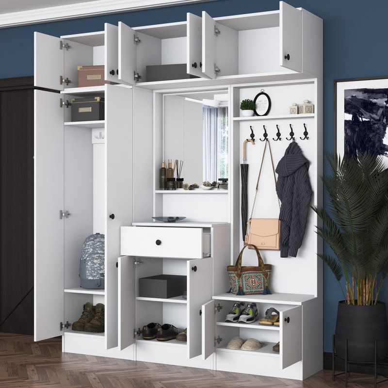 5-In-1 Entryway Hall Tree With Mirror, Shoe Storage And Coat Rack