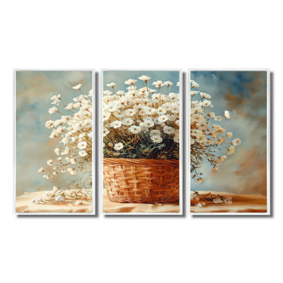 «White Floral Garden Farm Basket II - Daisies», ensemble de reproduction d'art mural