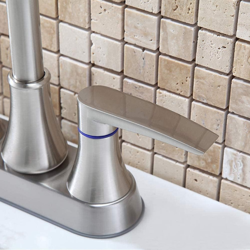 Robinet de salle de bain central à 2 poignées avec bonde, Nickel brossé