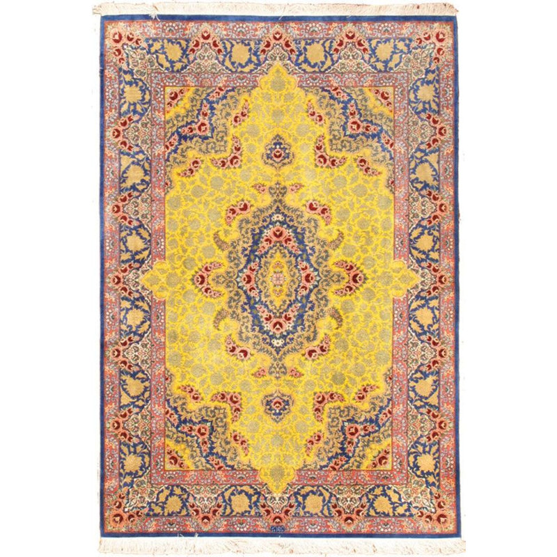 Canvello Qum Hand-Knotted Silk Area Yellow Rug - 4'4" X 6'4"