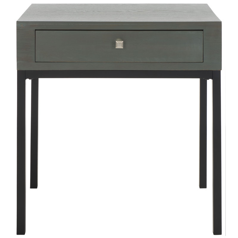 Joanna Solid Wood End Table with Storage, Ash Gray