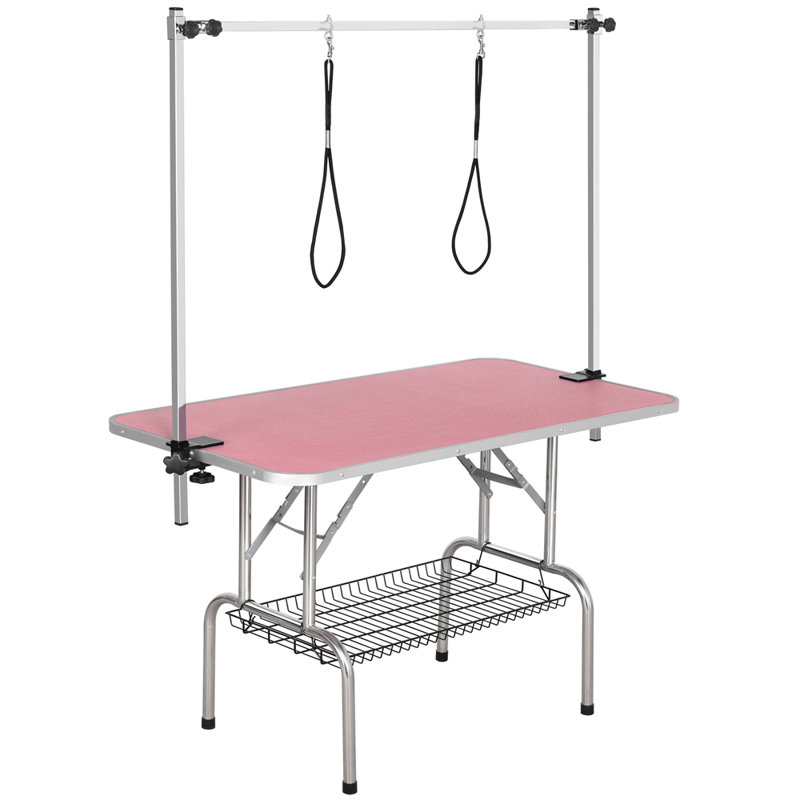 69.7'' H x 46.5'' W x 24'' D Adjustable and Foldable Dog Folding Grooming Table, Pink