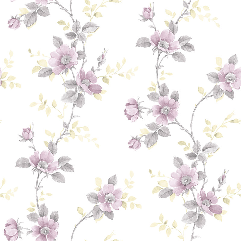 Kaydence 10m x 53cm Matte Wallpaper Roll, White/Purple