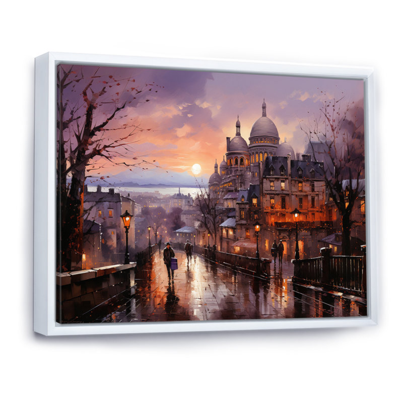 Marieli French Sunrise over Montmartre I - impression, H 16 po x l 32 po, Cadre flottant blanc