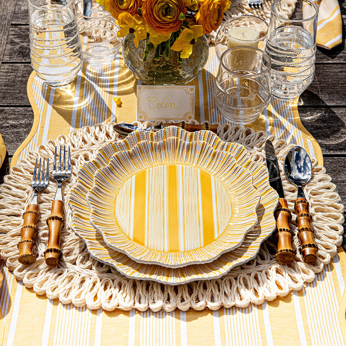 Cabana Stripe Melamine Dinner Plates, Sunshine