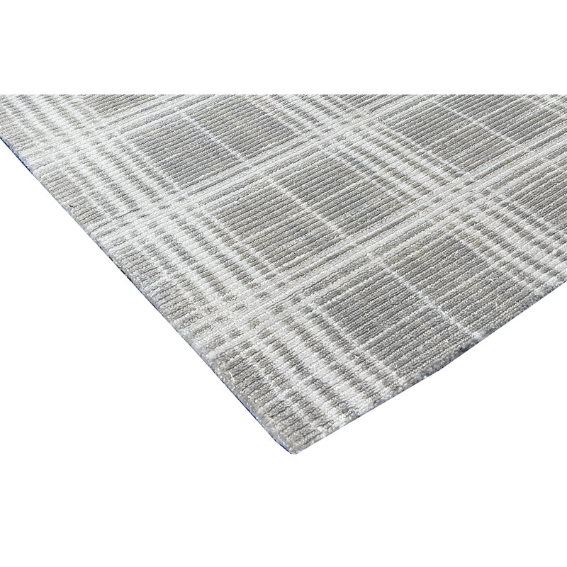 Hand Knotted Plaid Area Rug in Gray/White, Rectangle 5' x 8'