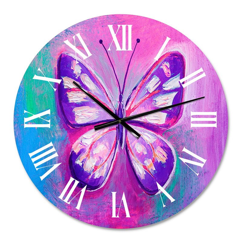 Portrait de papillon multicolore II - horloge murale moderne, Petit