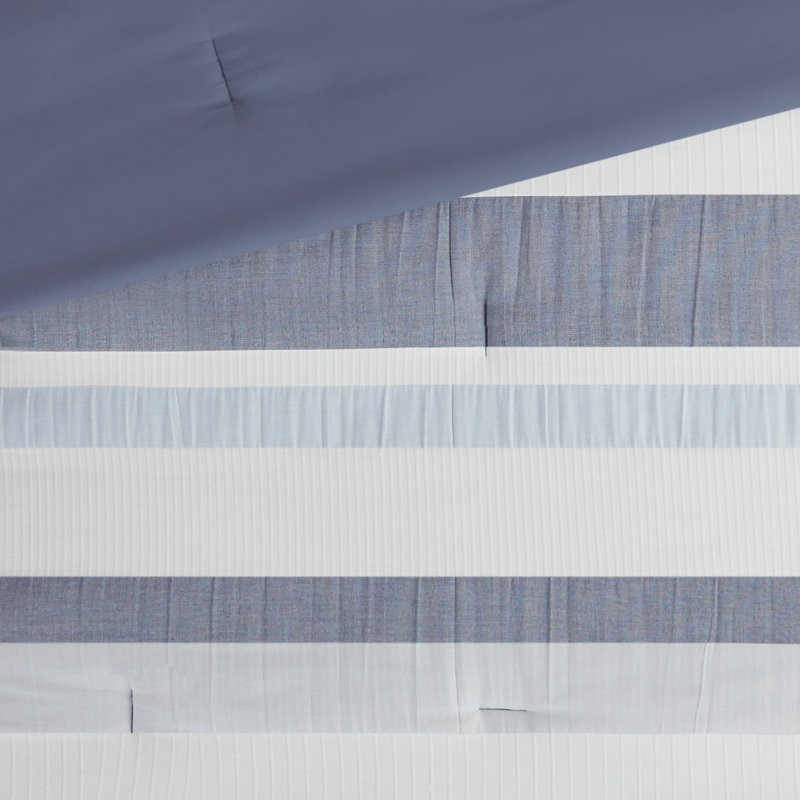 Full/Queen Blue Striped Jacquard Duvet Cover Set