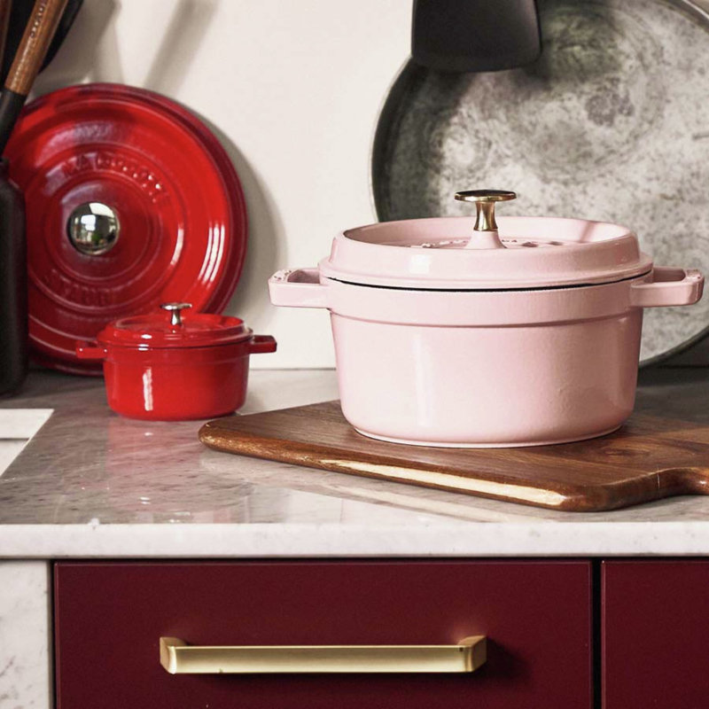 Staub Cast Iron Round Cocotte, Dutch Oven, 5.5-Quart, Serves 5-6, Made In France, Peony Pink, 5.5 quarts